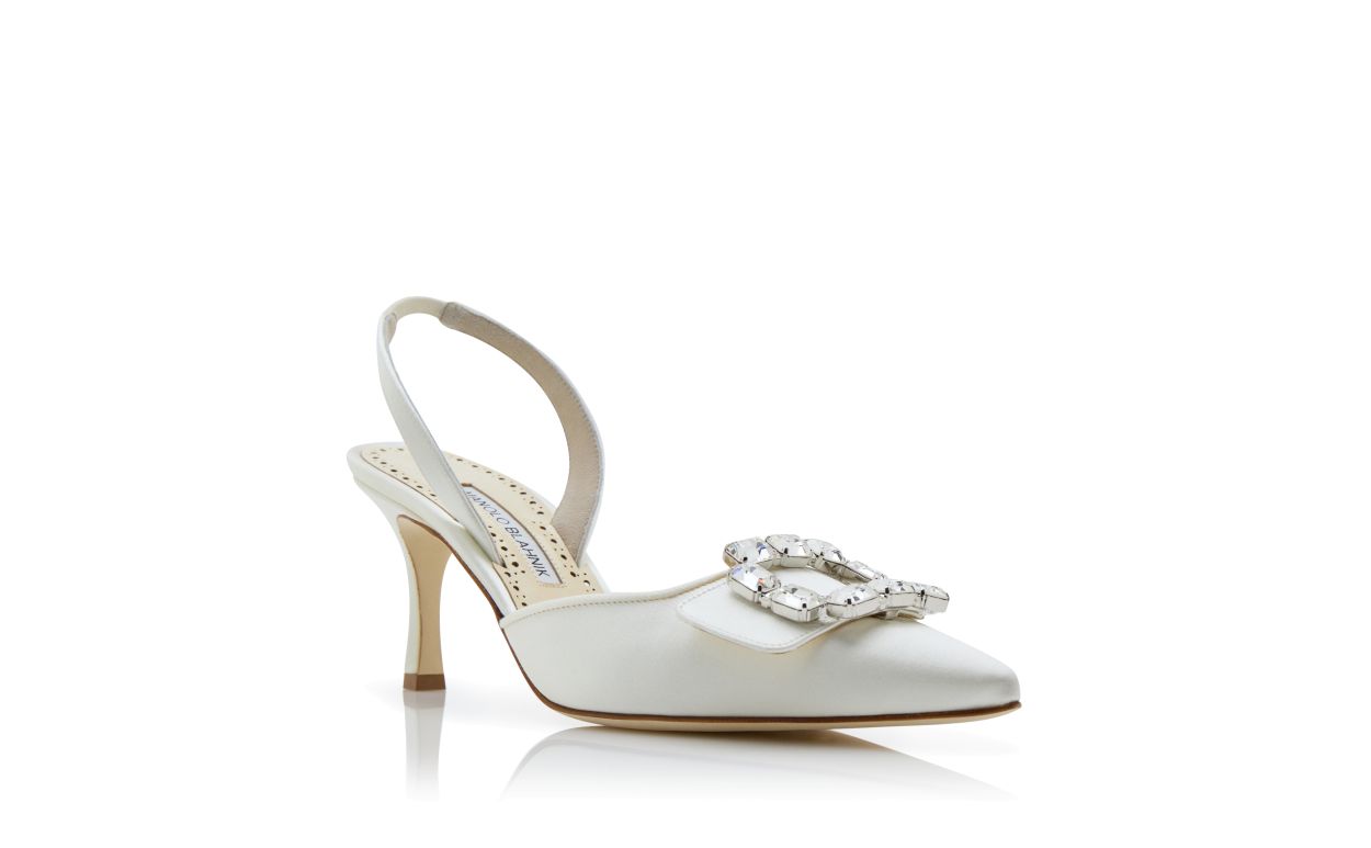 Cremfarbene Satin-Kristall-Schnürschuhe