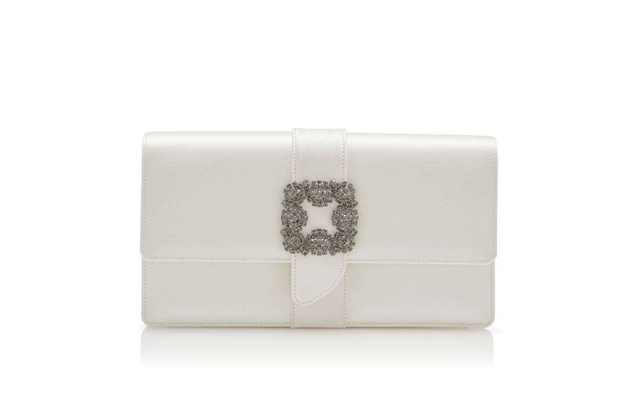 Off-Weiß Satin Jewel Verschluss Clutch