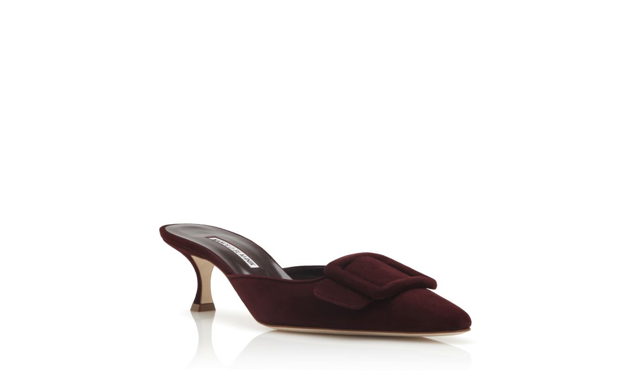 Burgundfarbene Suede-Kleiner Absatz-Mules