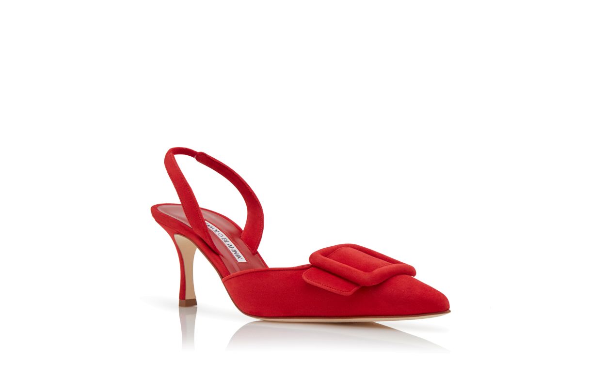 Rote Leder-Slingback-Pumps