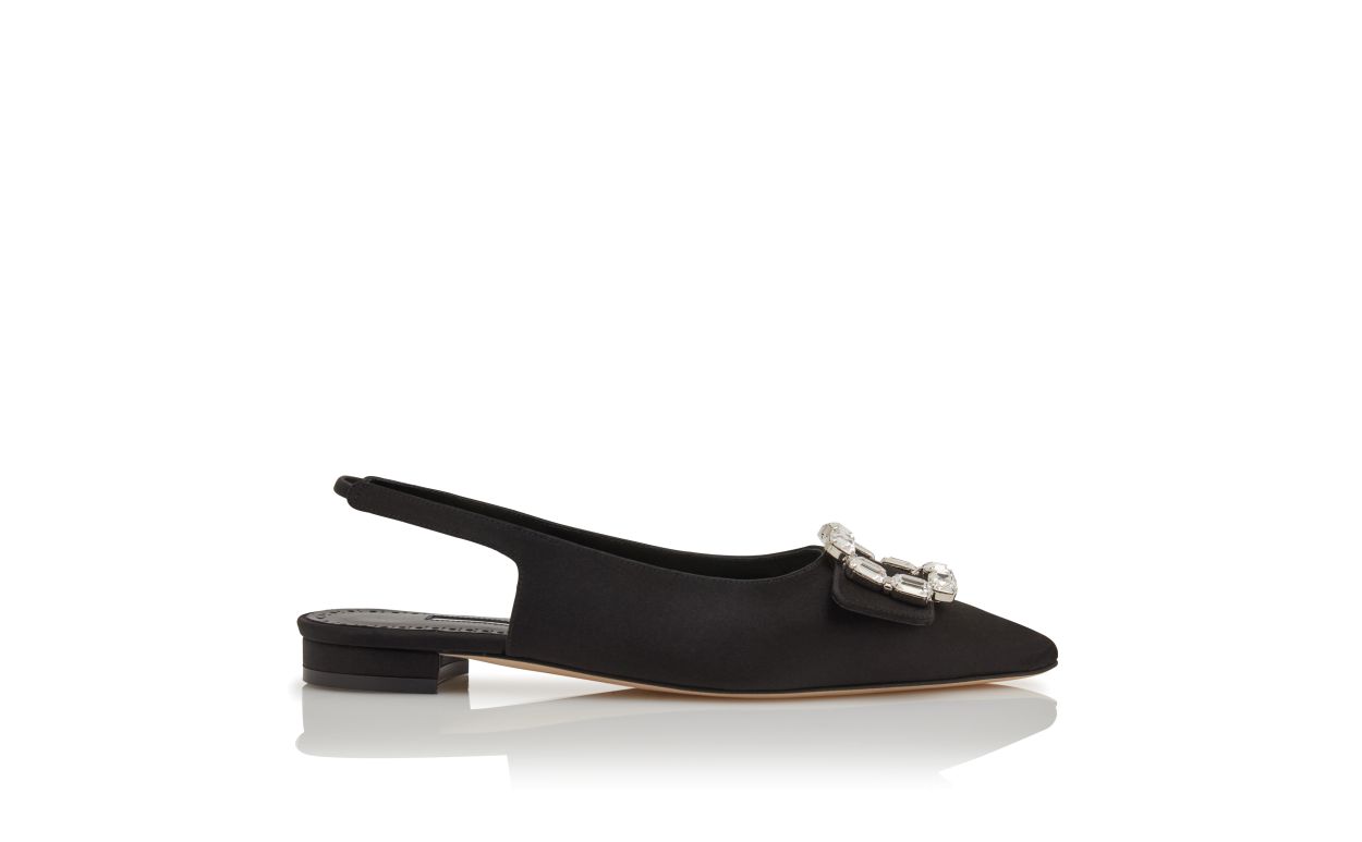Schwarze Satin-Kristall-Schnürschuhe mit Buckel