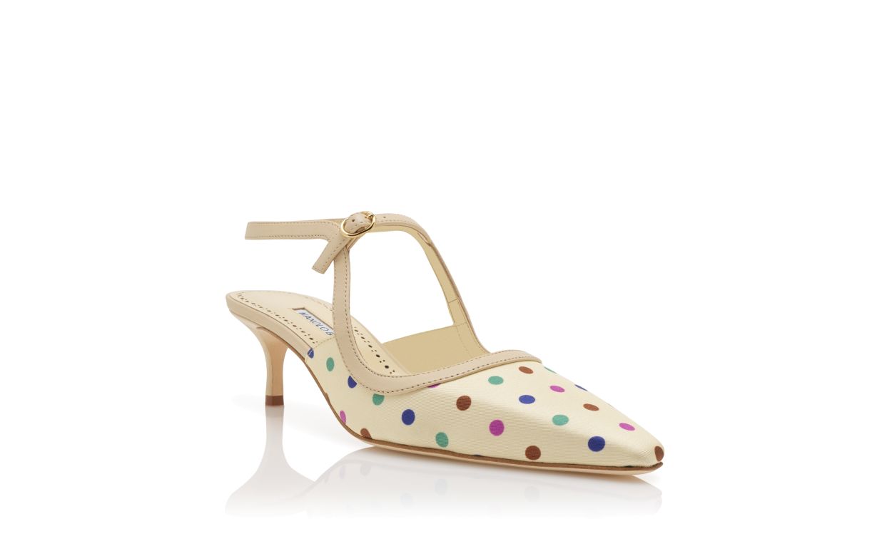 Cream Silk Polka-Dot-Knöchelriemen-Pumps
