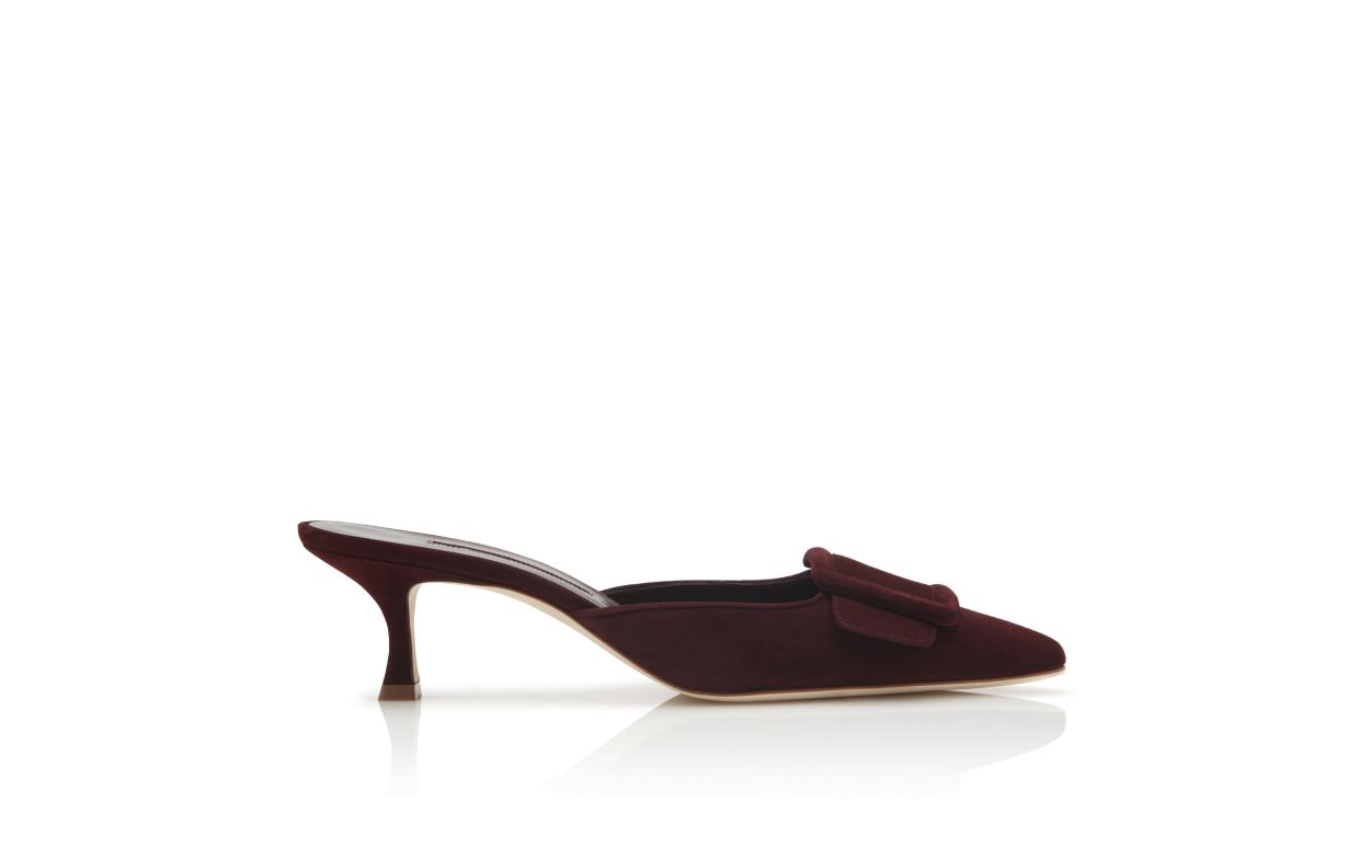 Burgundfarbene Suede-Kleiner Absatz-Mules