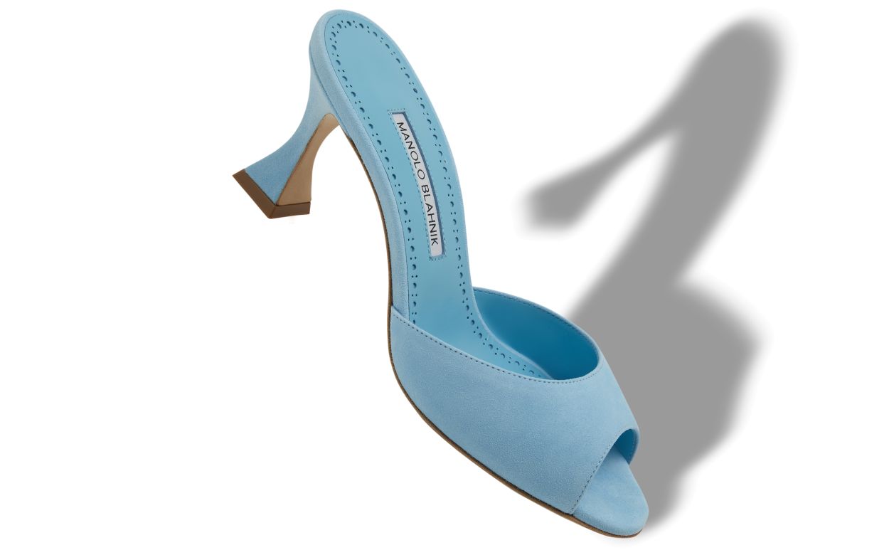 Helle Blaue Wildleder-Offene-Zehen-Mules