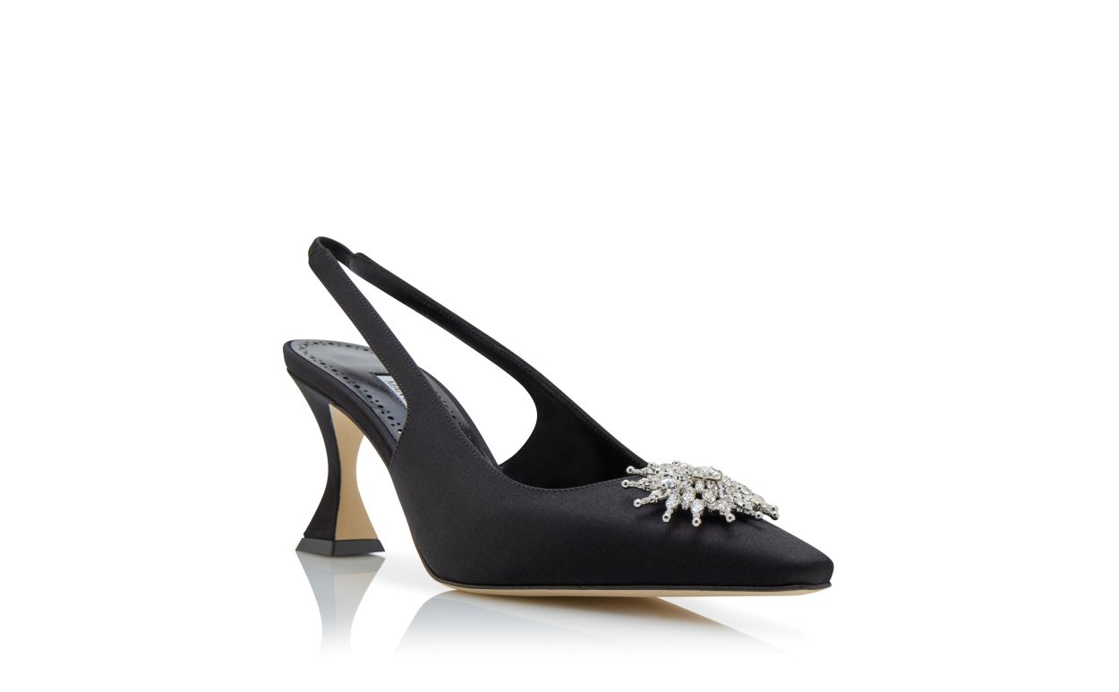 Schwarze Satin-Strass-Besetzte Slingback-Pumps