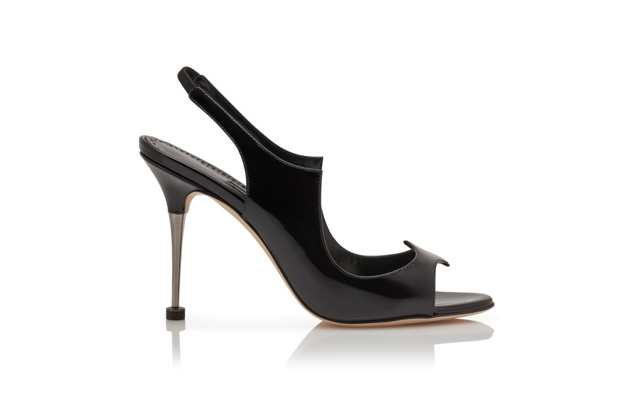 Schwarze Glattleder-Slingback-Sandalen