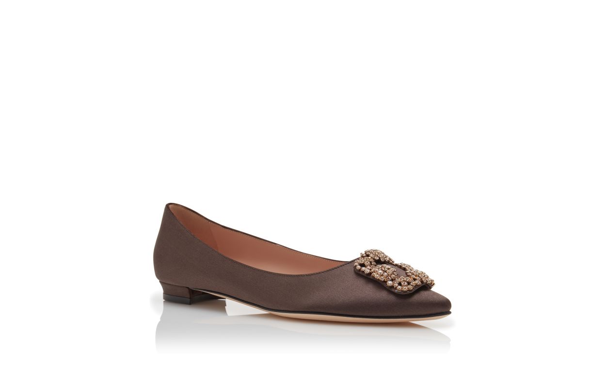 Braune Satin-Perlen-Schnalle-Pumps