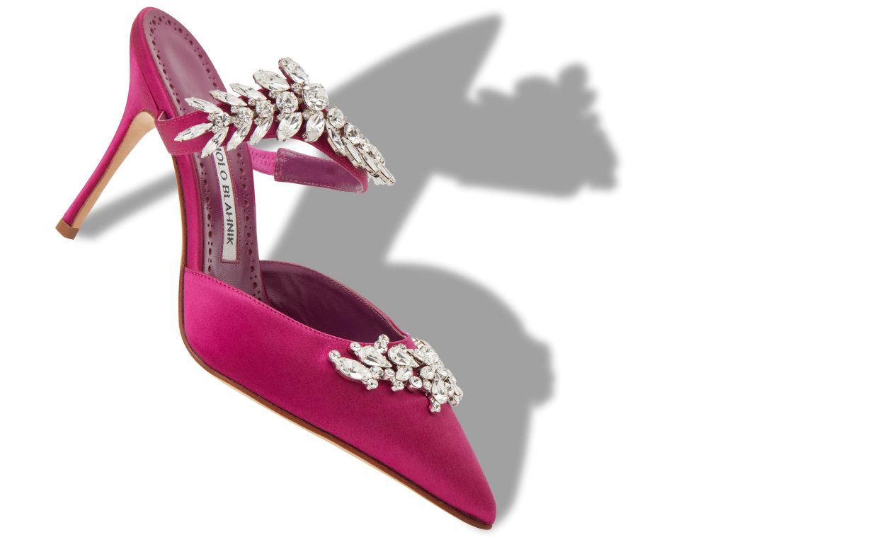 Fuchsia-Satin-Kristallverzierte Mules