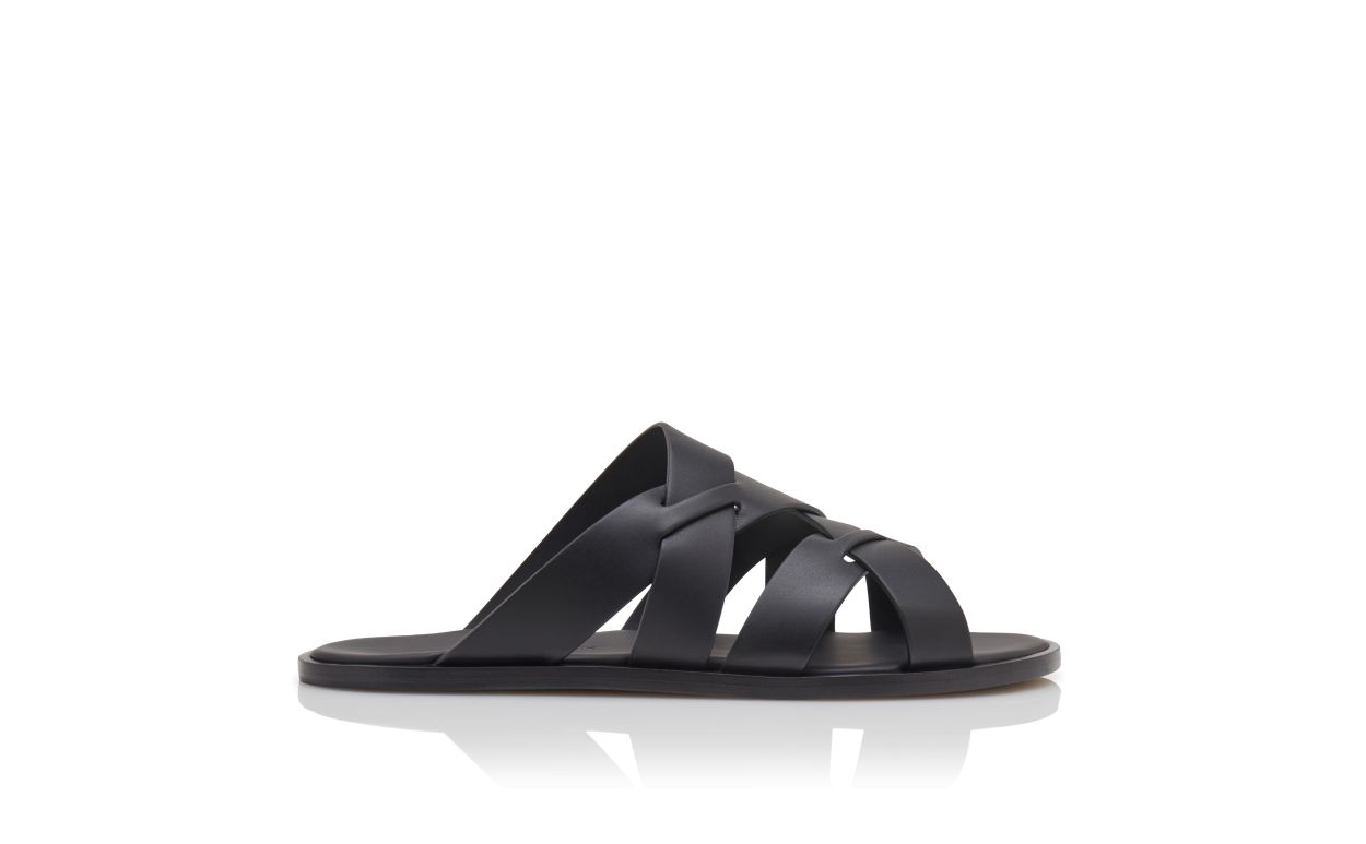 Schwarze Kalbsleder-Crossover-Sandalen