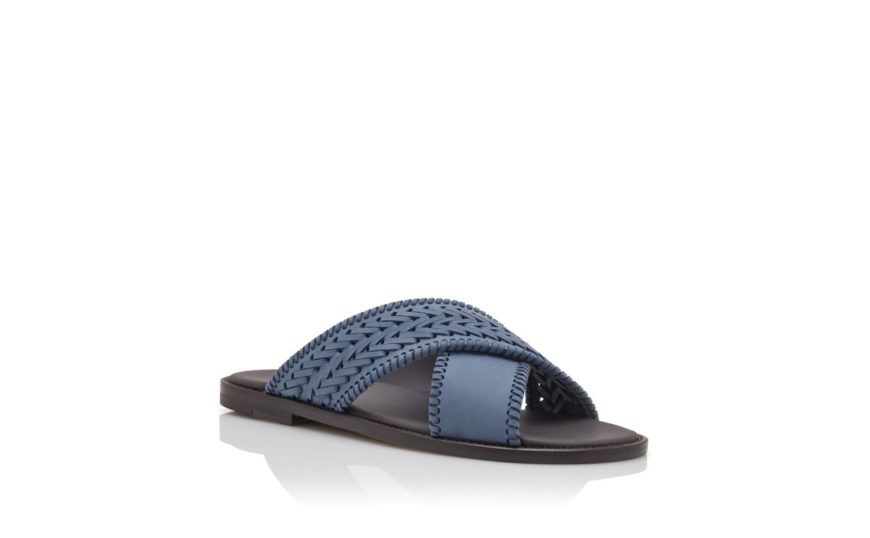 Leichtblau gewebte Sandalen aus Nubukleder