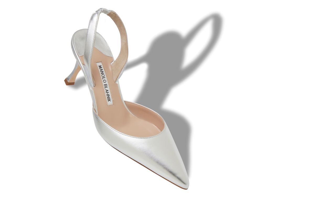Silberner Nappa-Leder-Slingback-Pumps