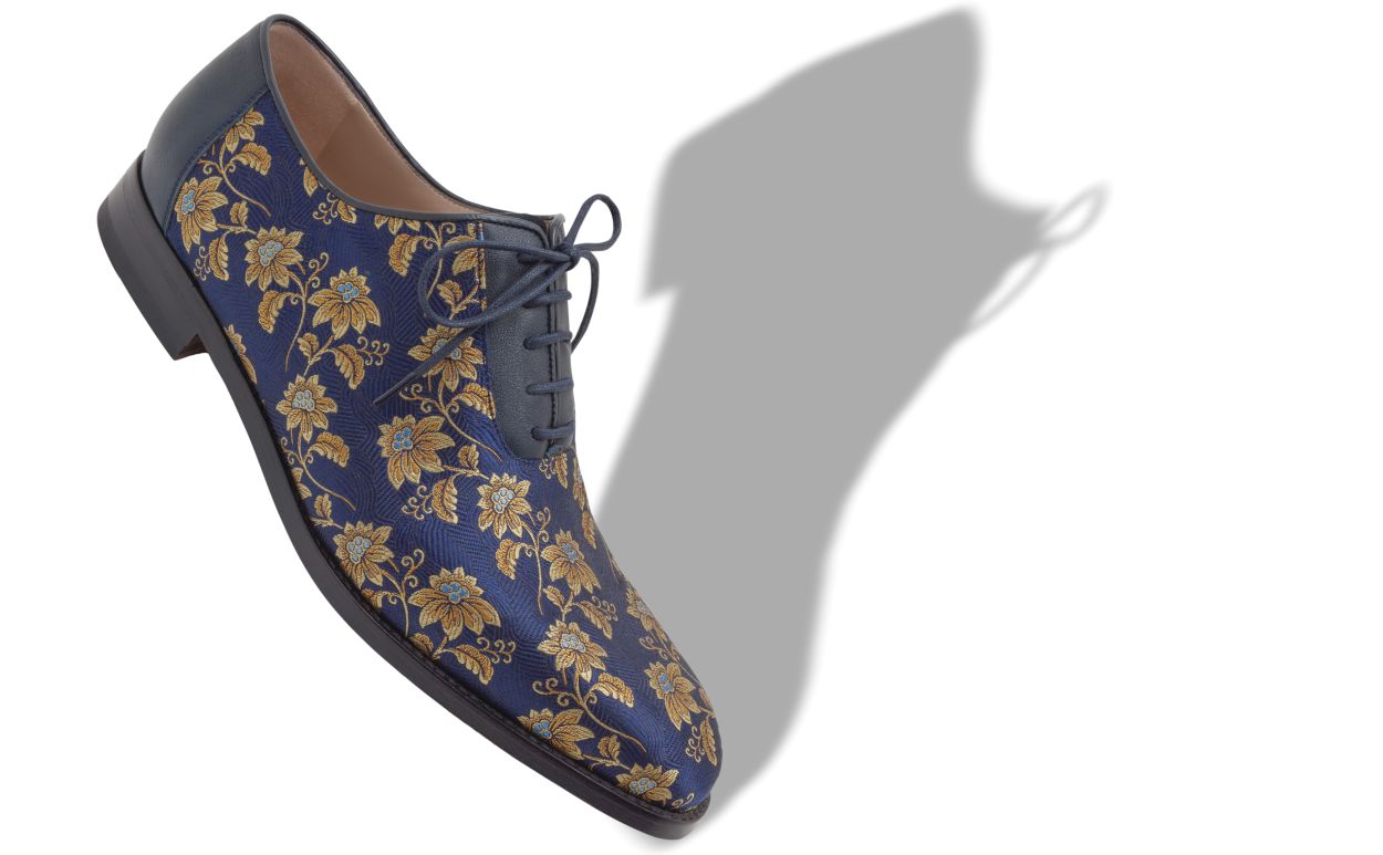Marineblaues Blumen-Seiden-Jacquard-Oxfords
