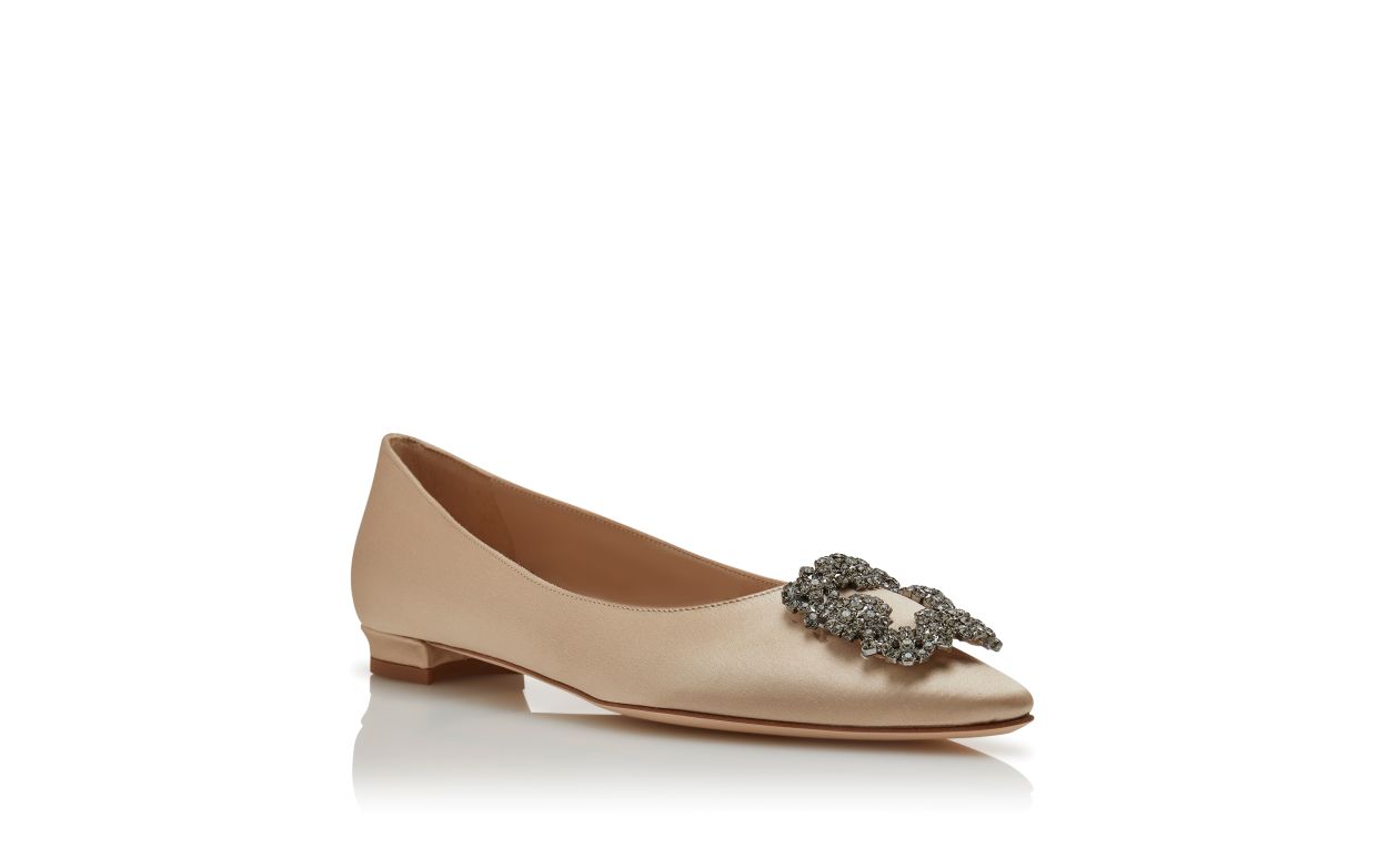 Champagner Satin Edelstein-Schnalle Flat-Pumps