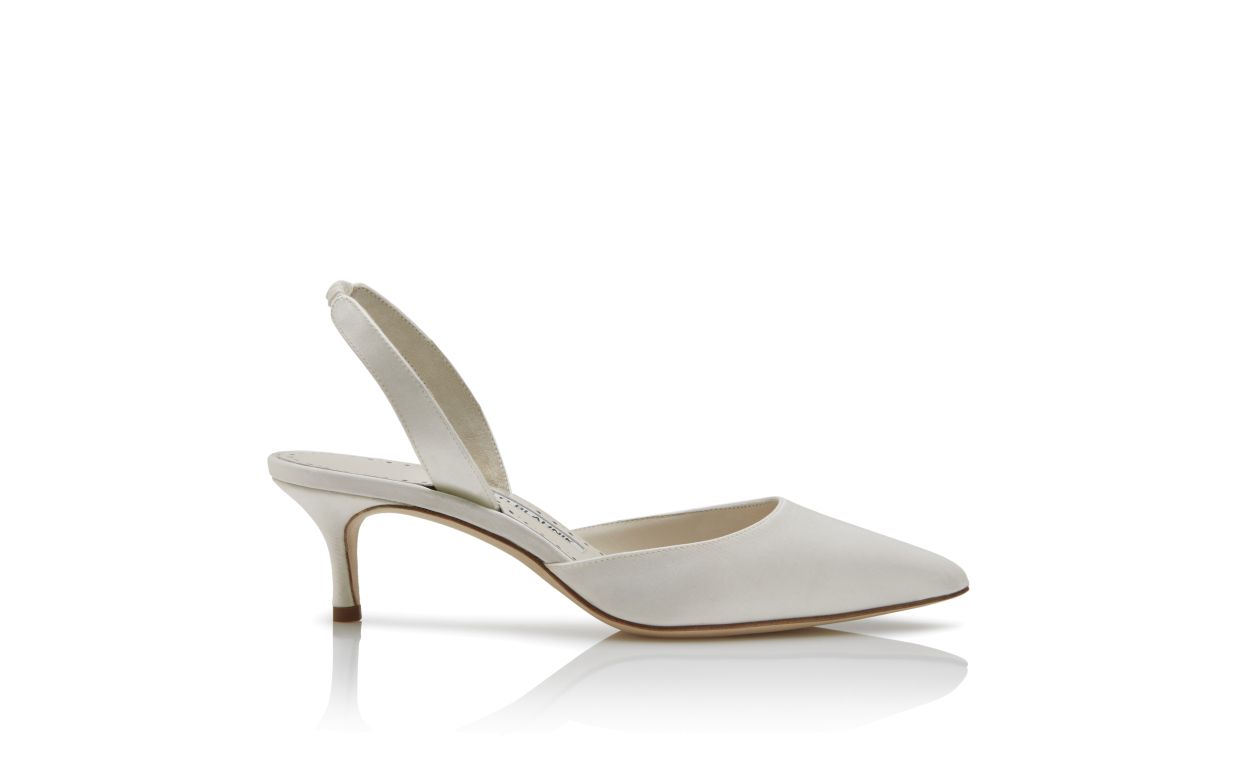 Weiße Satin-Slingback-Pumps