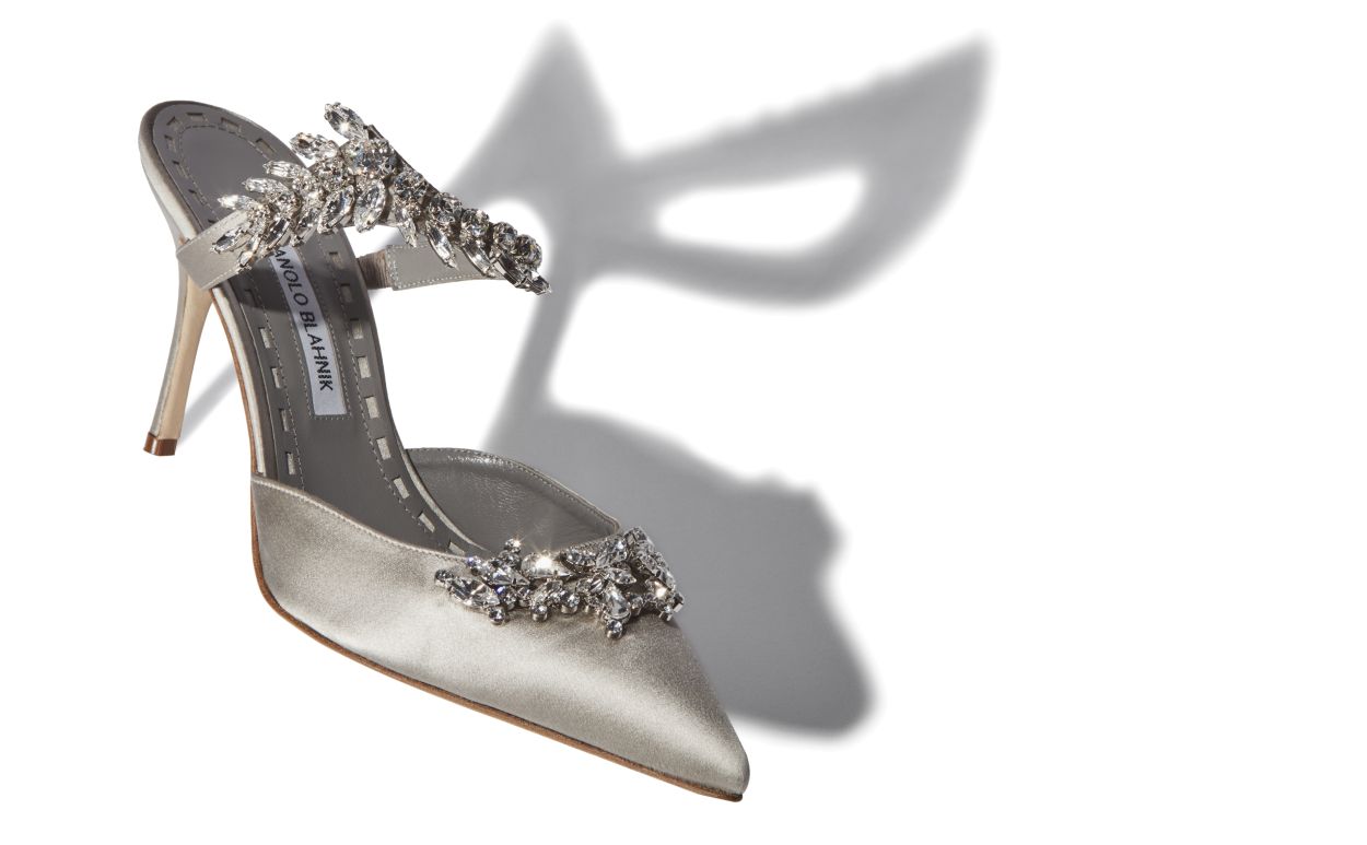 Graue Satin-Cloudbroten Mules