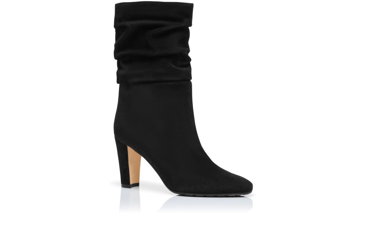 Schwarze Wildleder-Mid-Calf-Stiefel