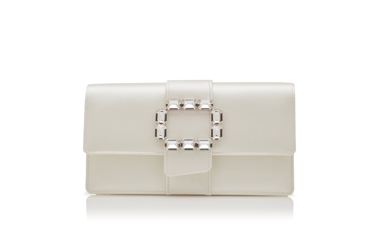Cremfarbener Satin-Clutch mit Kristall-Dornschließe