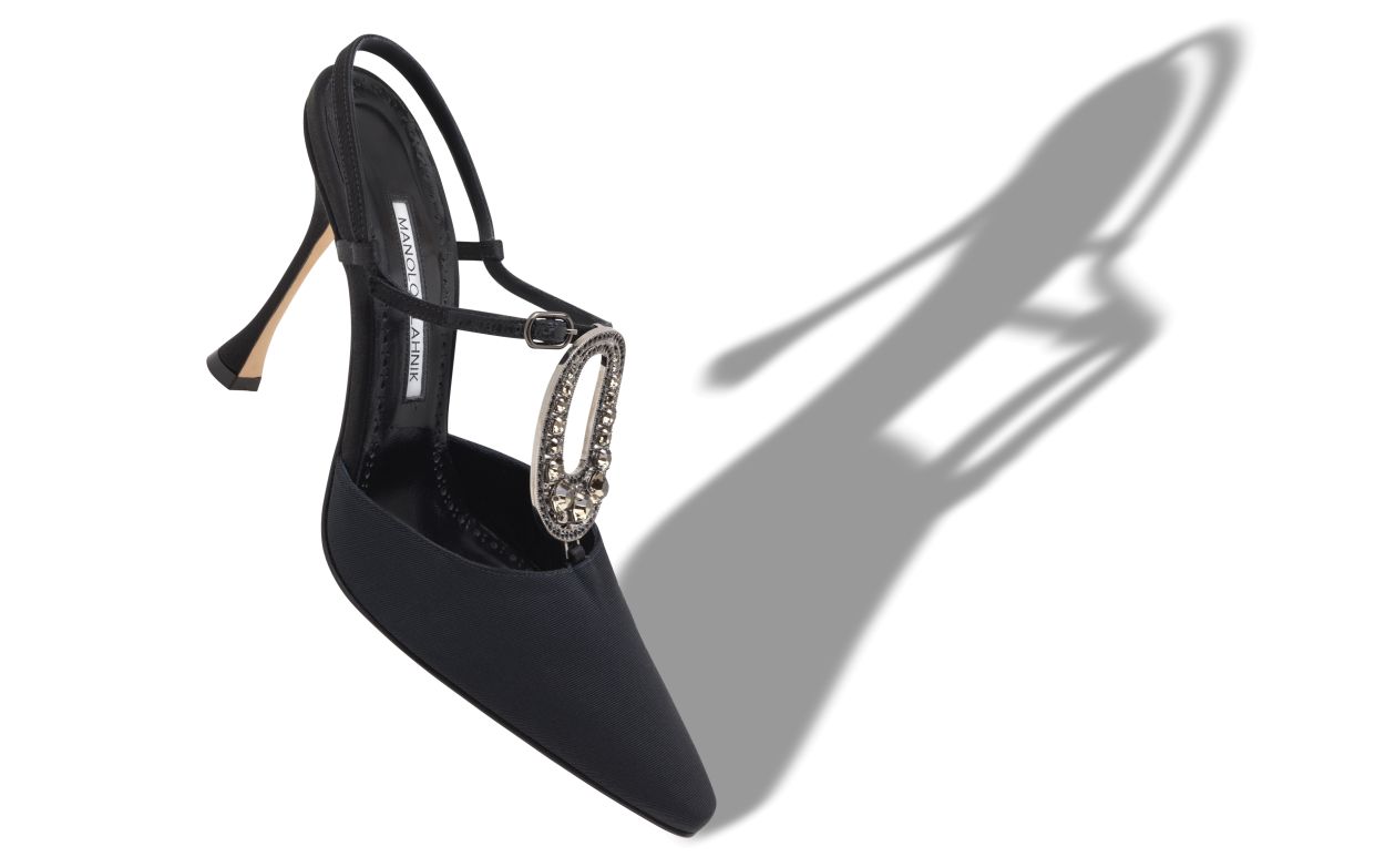 Schwarze Grosgrain-Perlenverzierte T-Bar-Pumps