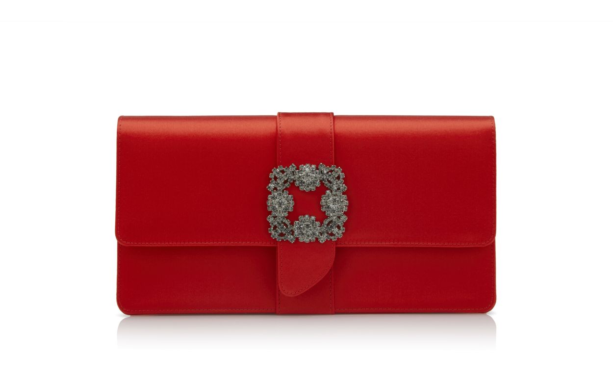 Rote Satin-Perlen-Schnalle-Clutch