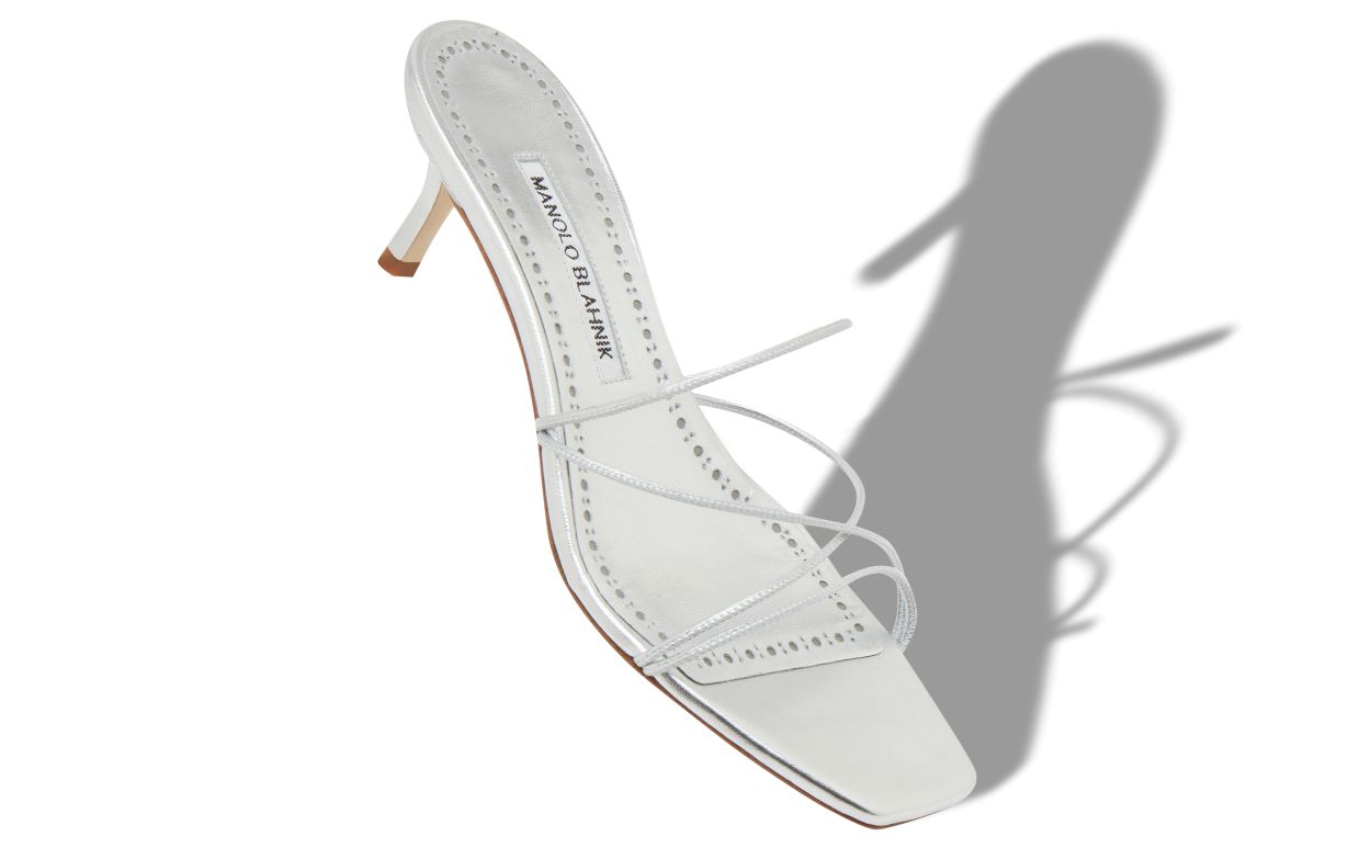 Silberner Nappaleder-Offene-Zehen-Mules