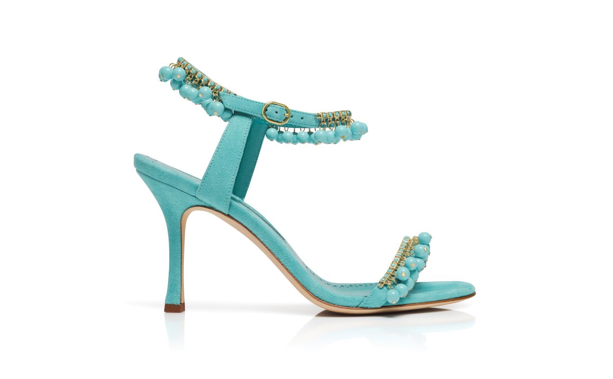 Blaue Suede Jewel-Verzierte Sandalen