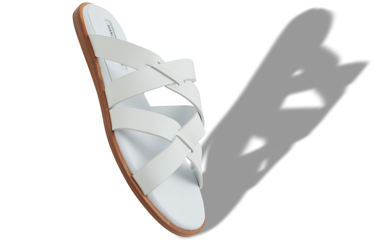 Weiße Kalbsleder-Crossover-Flat-Sandalen