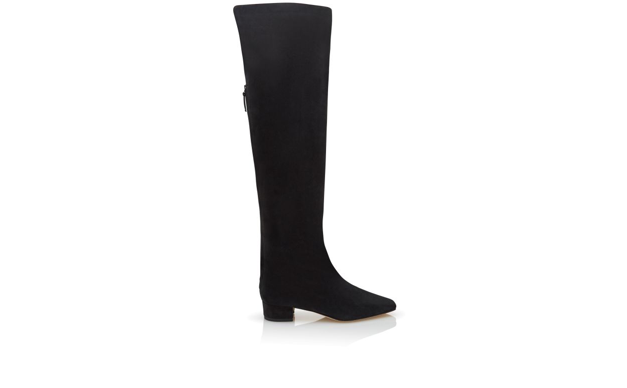 Schwarze Wildleder-Stiefel bis zum Knie