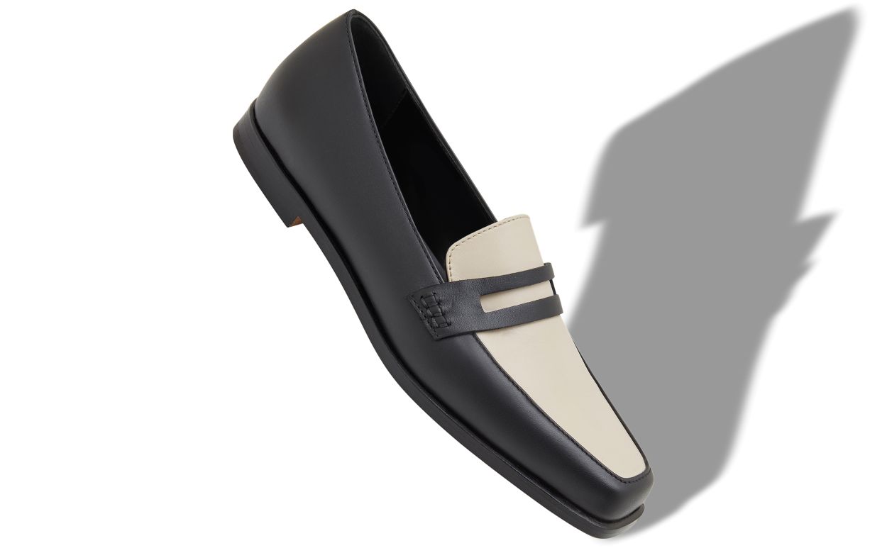 Schwarze und Creme Kalbsleder Loafers
