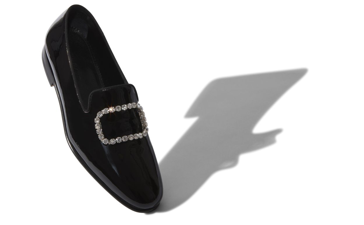 Schwarze Lackleder-Juwel-Knöpfe-Laufschuhe
