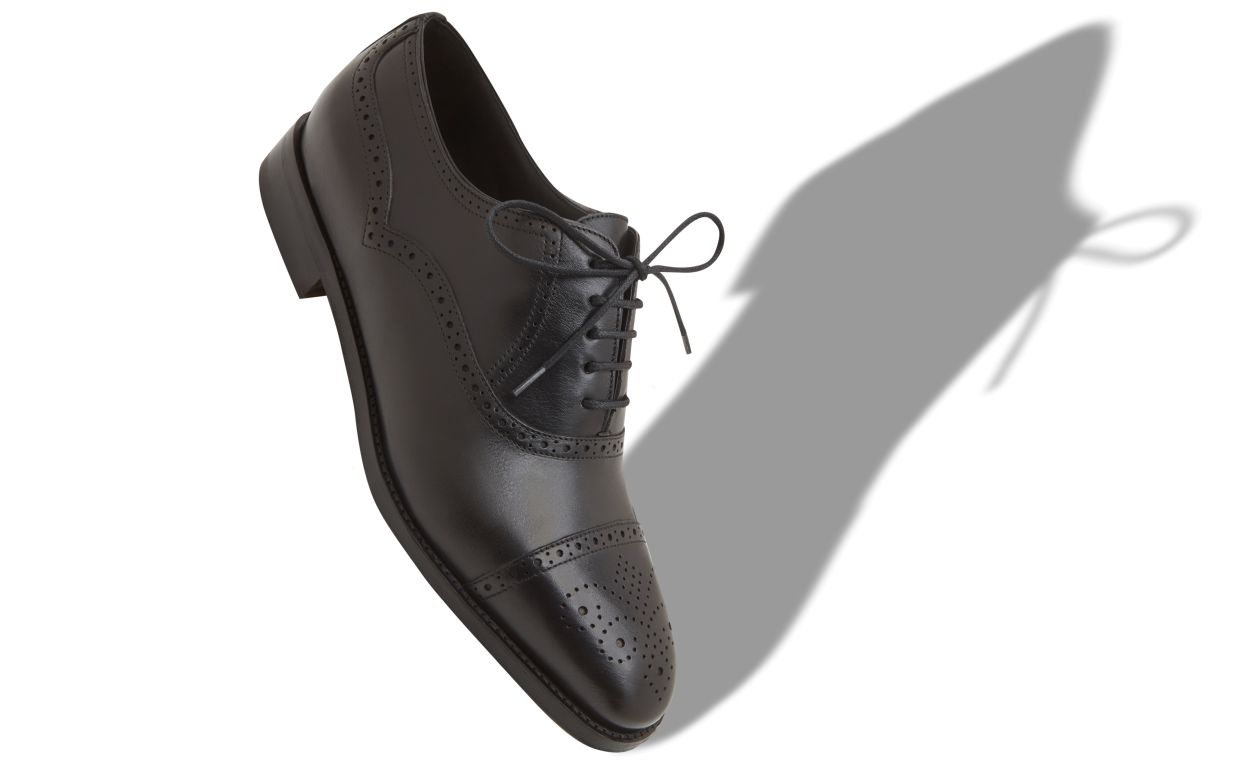 Schwarze Kalbsleder-Kap-Toe-Oxfords