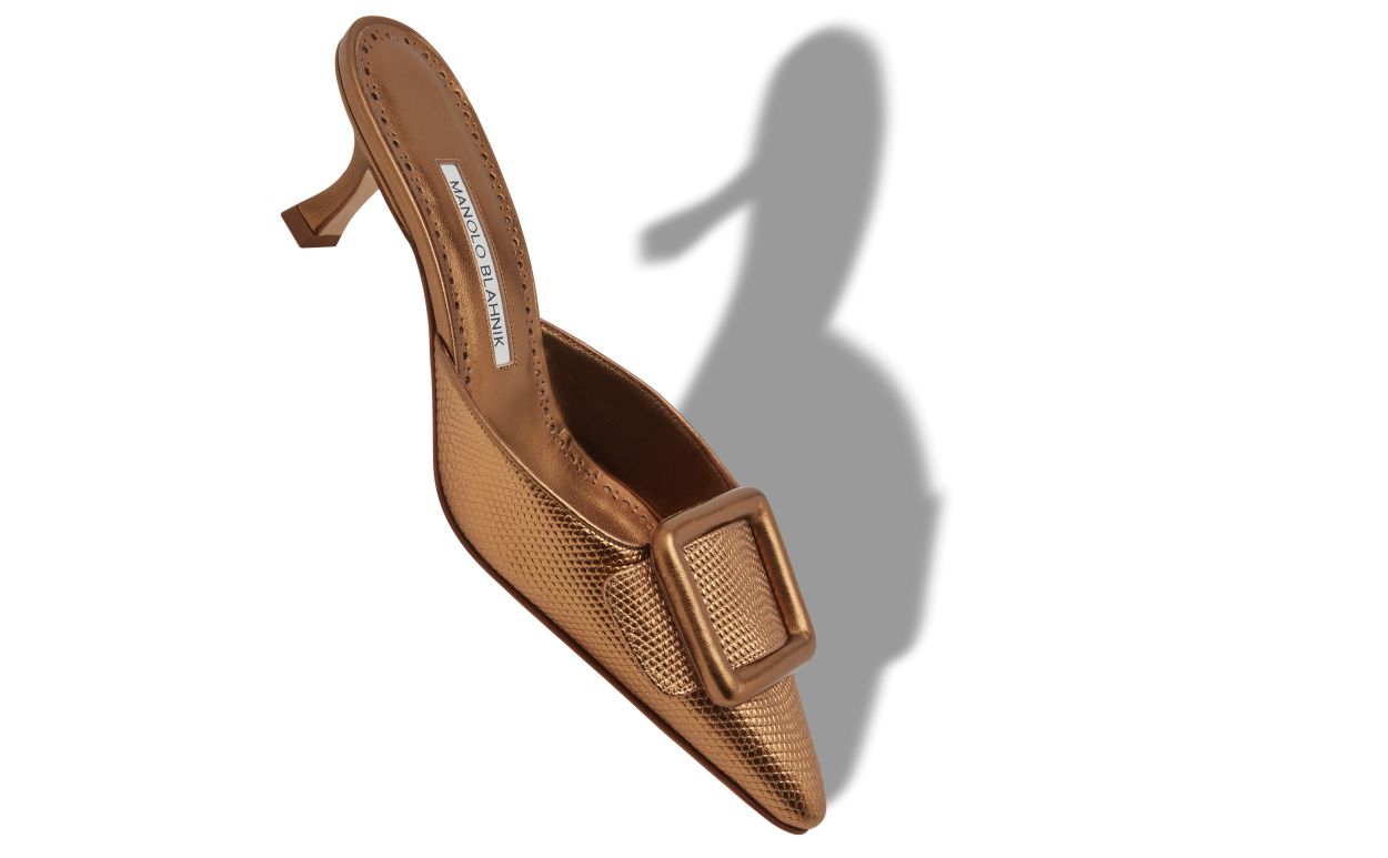 Bronze Kalbsleder-Mules mit Schnalle