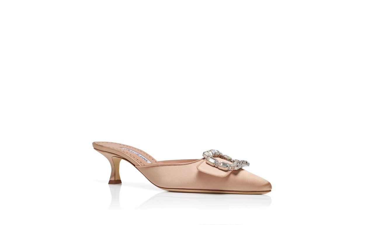 Beige Satin Kristall-Schnürschuh