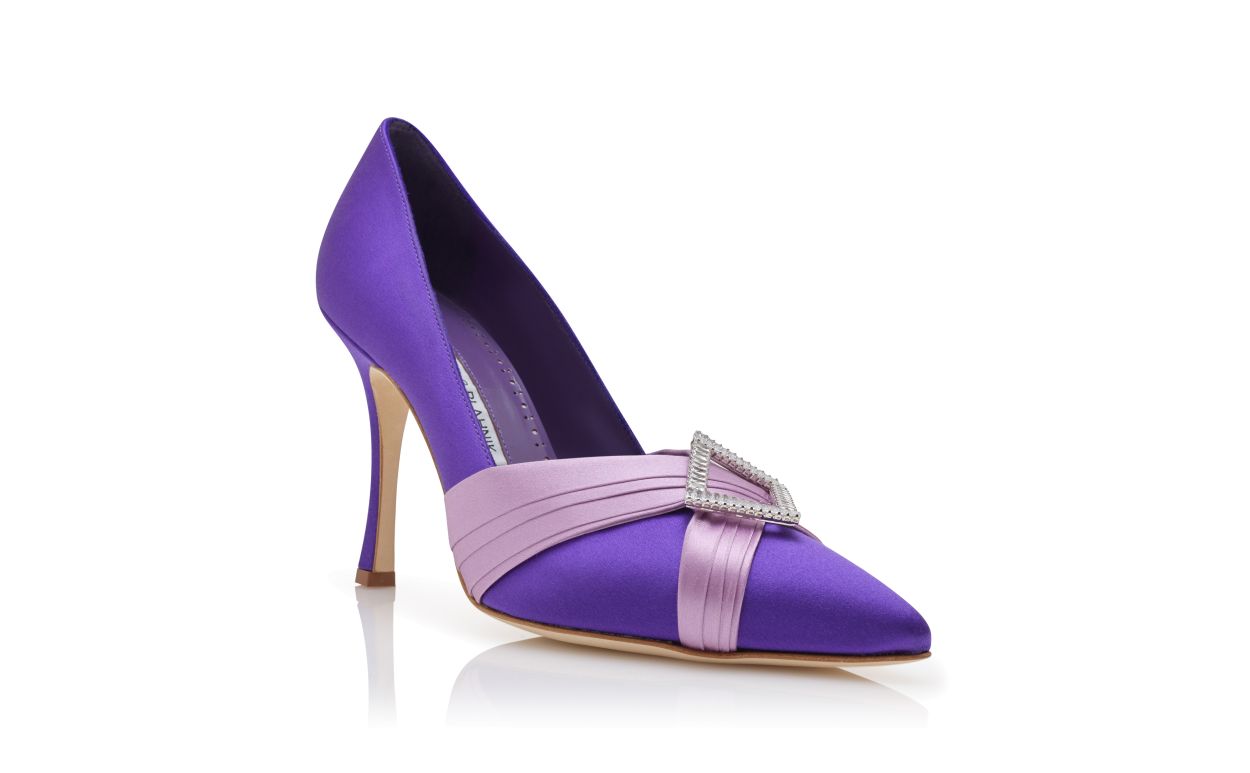 Lila Satin Pumps mit Falten-Details