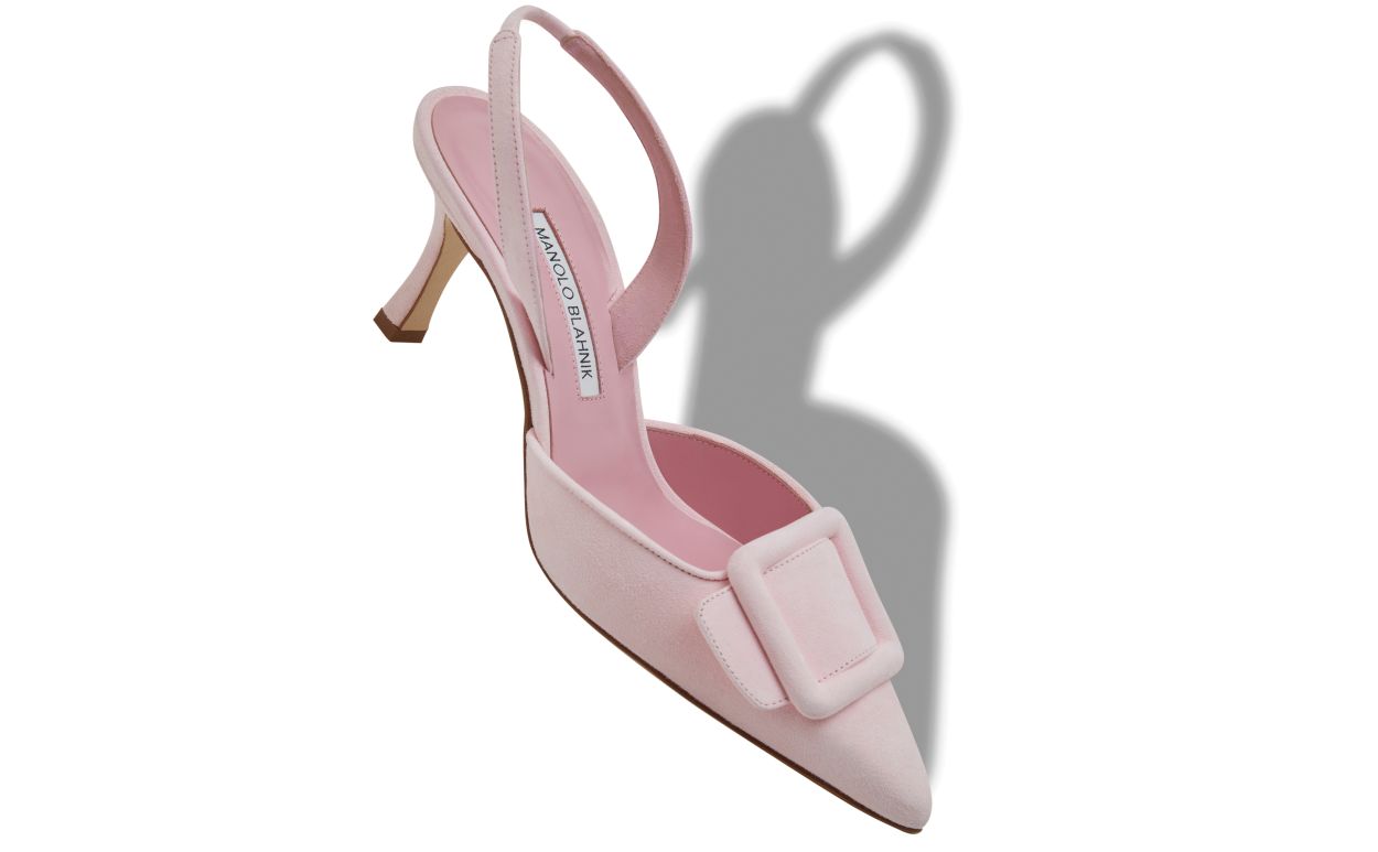Hellrosa Wildleder-Pumps mit Schnallen-Detail und Gummislingback