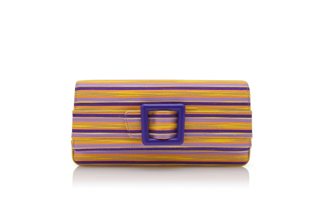 Lila- und Orange-Baumwoll-Strick-Clutch mit Schnalle