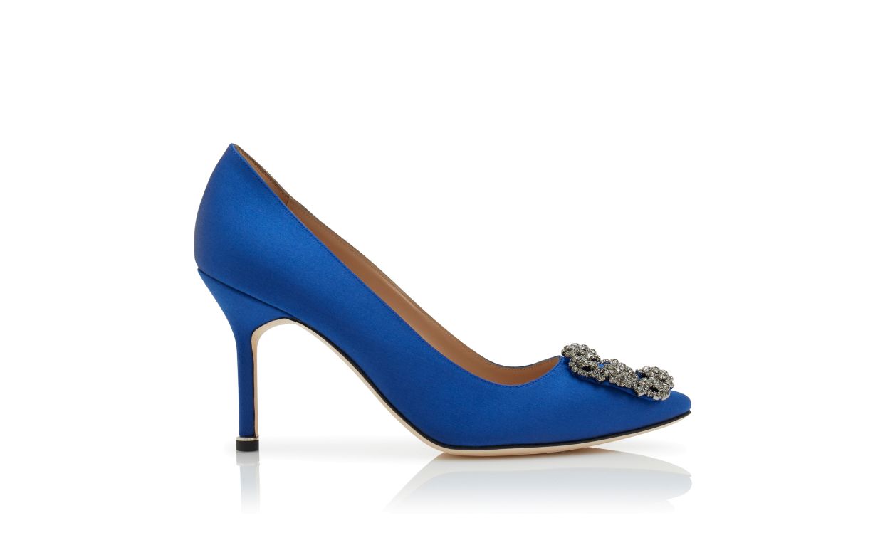 Blaue Satin-Perlen-Schuhspitzen-Pumps