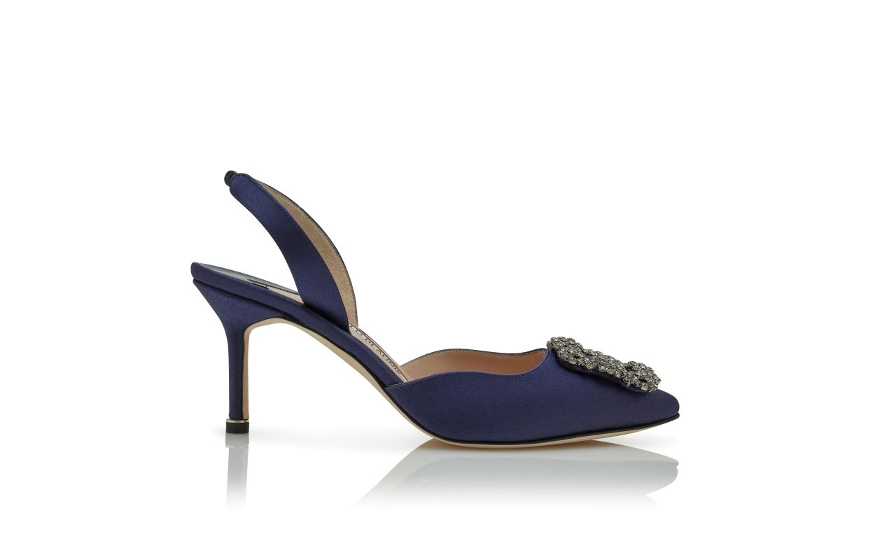 Navy Blue Satin-Perlenverschluss-Slingback-Pumps