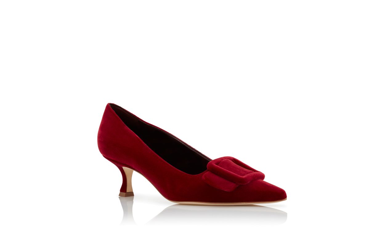 Rot-velvetene Pumps mit Schnallen-Detail