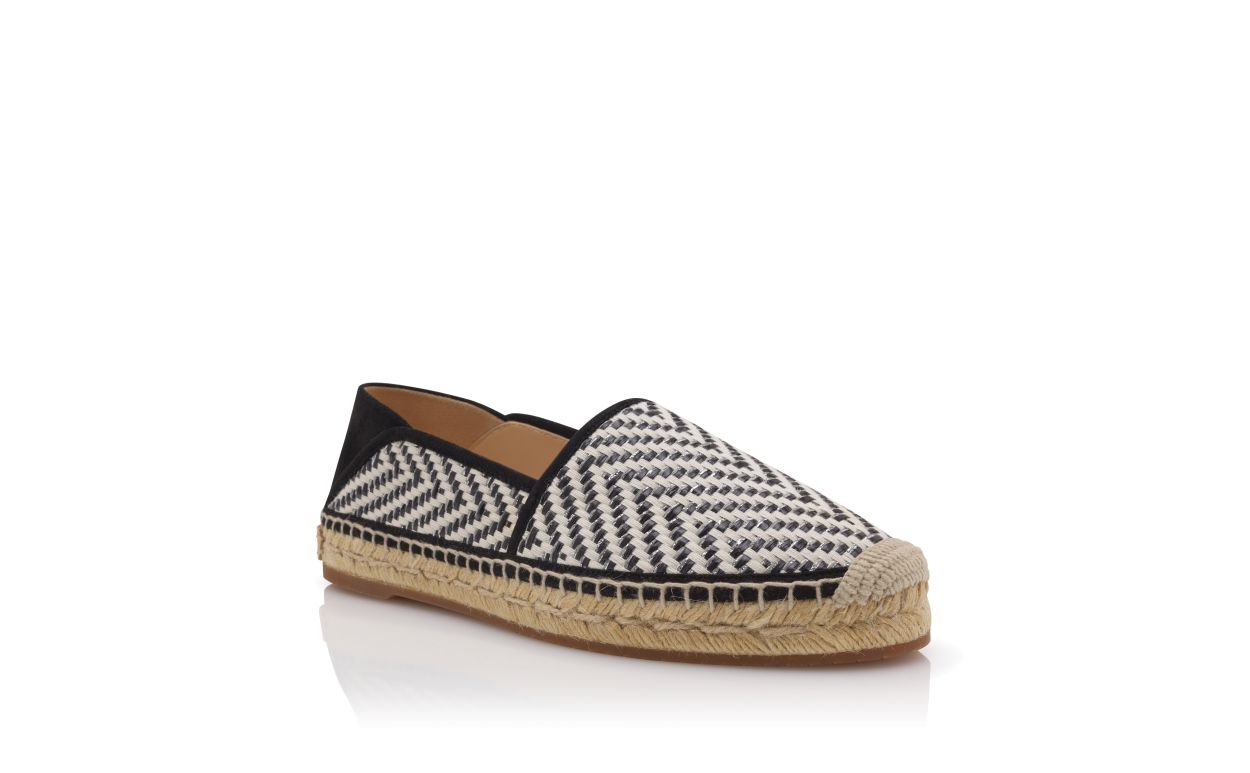 Schwarze und weiße Raffia-Espadrilles