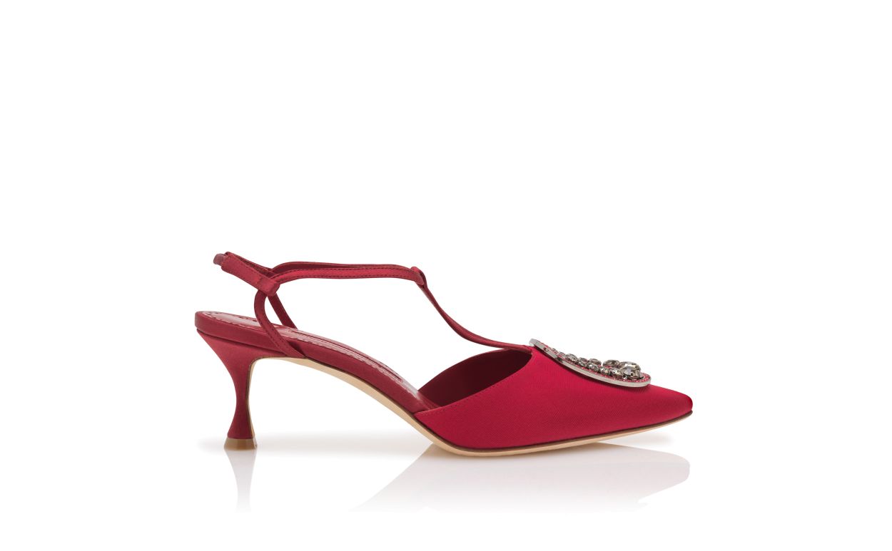 Rote Grosgrain-Verzierte T-Bar-Pumps