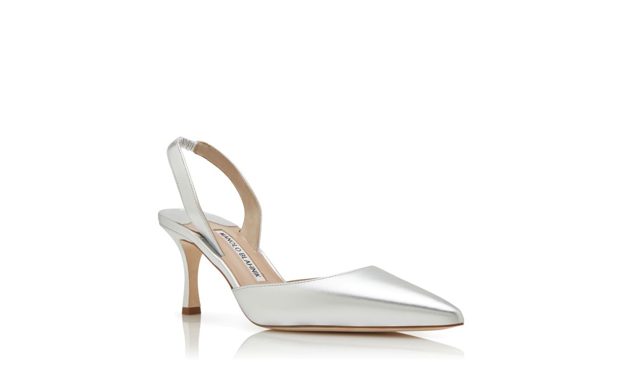Silberner Nappa-Leder-Slingback-Pumps