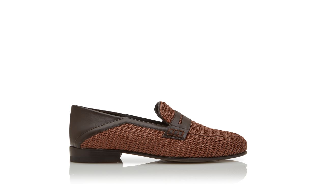 Dunkelbraune Raffia-Penny-Loafers