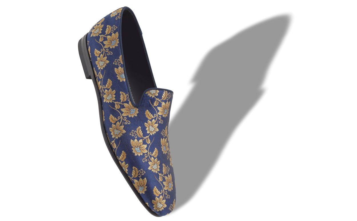 Marineblau-silberne Seiden-Jacquard-Laufschuhe