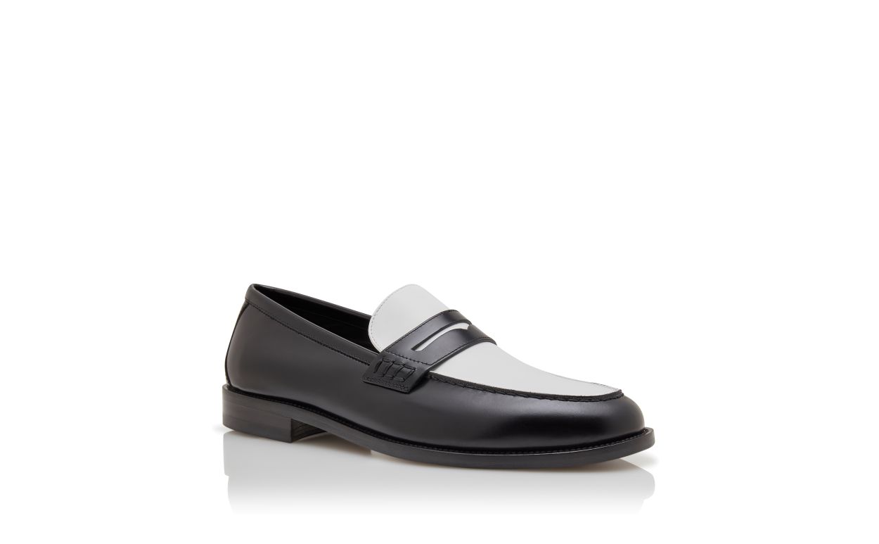 Schwarze und weiße Kalbsleder-Penny-Loafers