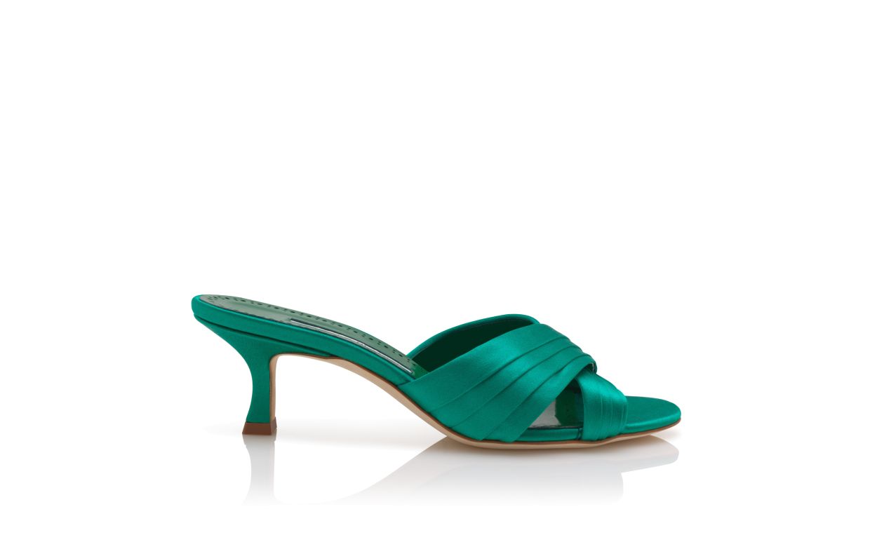 Grüne Satin-Plissiertes Detail Mules