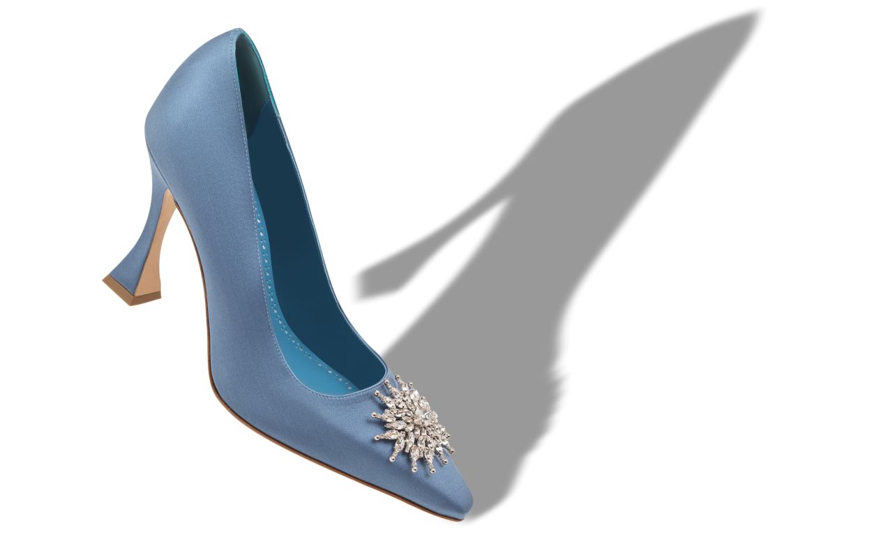 Blau Satin Kristallverzierte Pumps