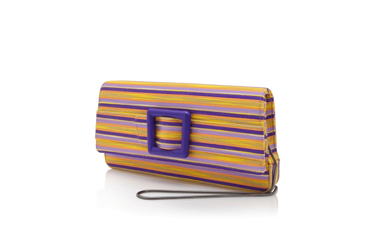 Lila- und Orange-Baumwoll-Strick-Clutch mit Schnalle