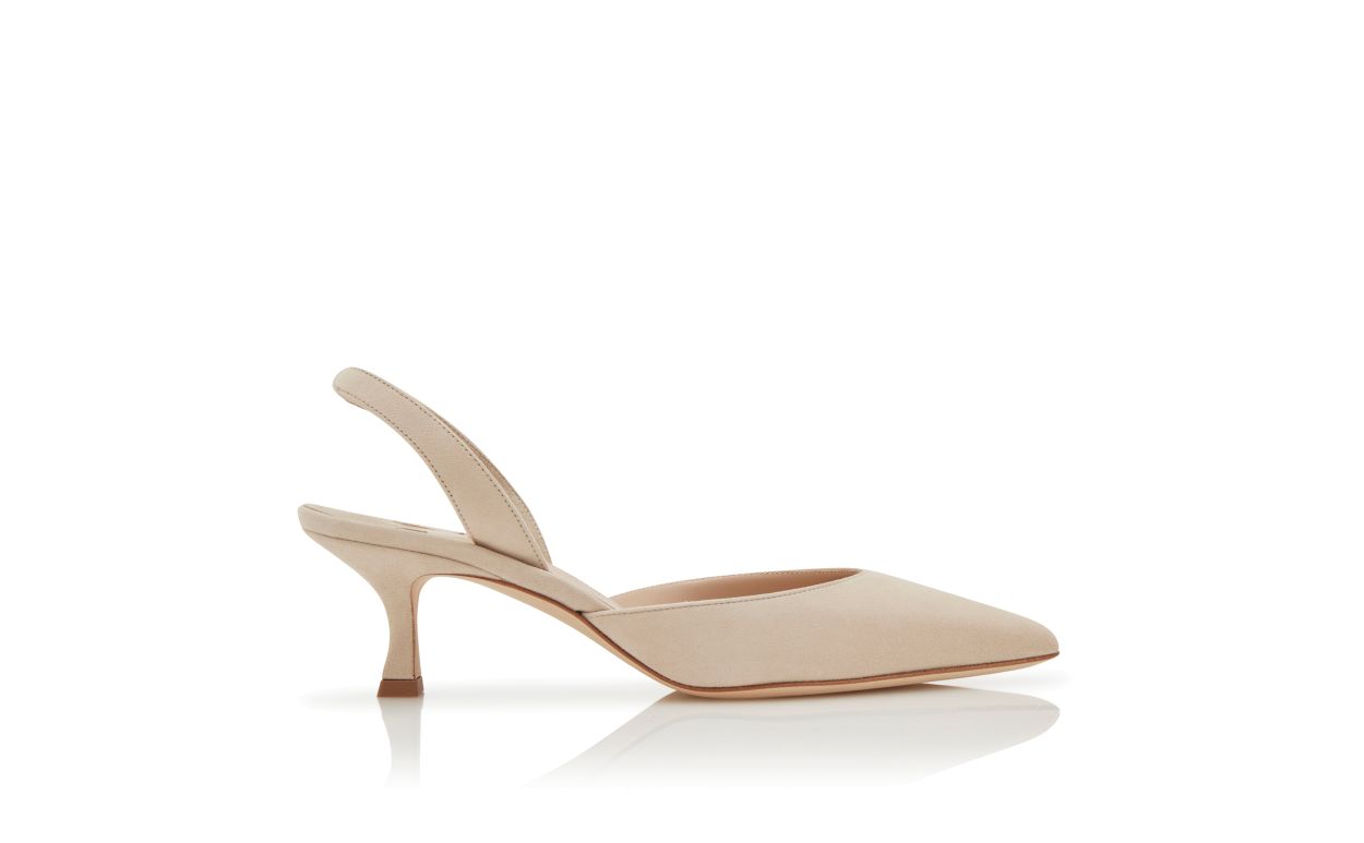 Leichtbeige Wildleder-Slingback-Pumps