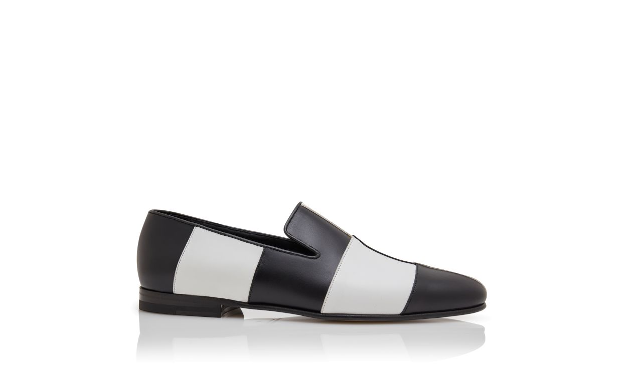 Schwarze und weiße Kalbleder Loafers