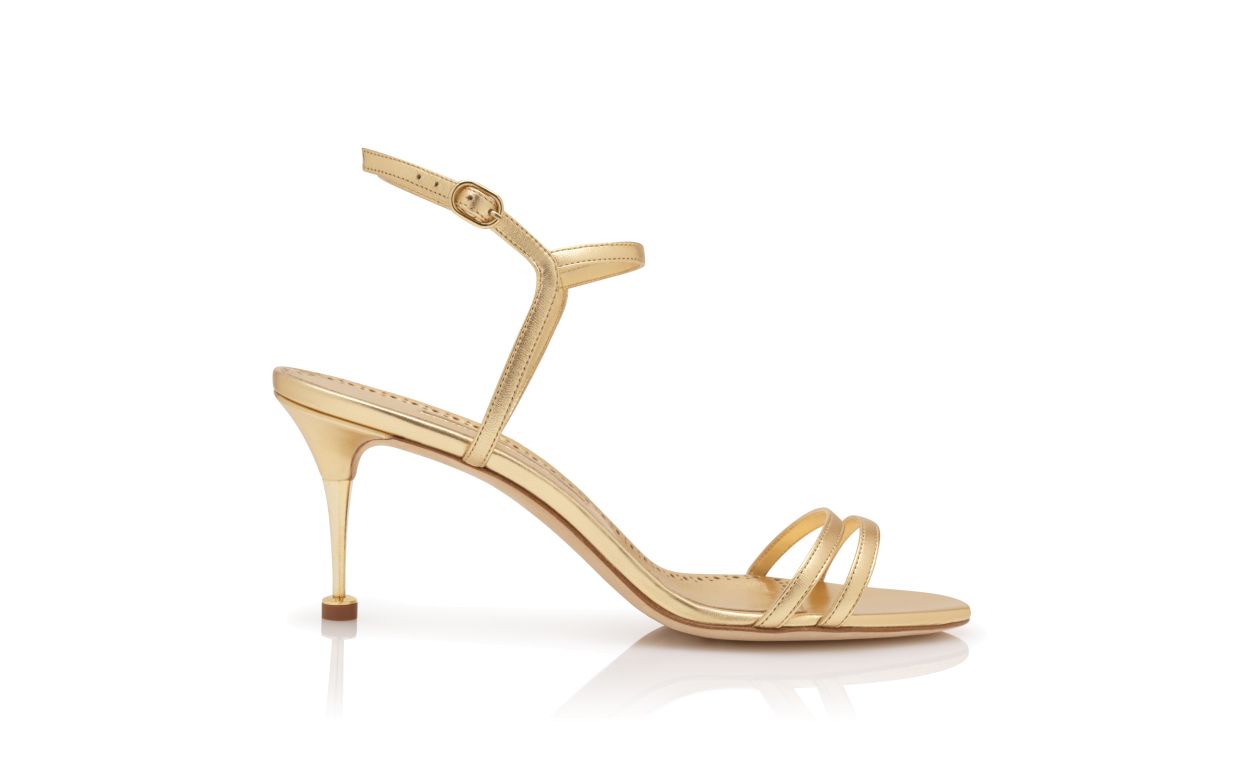 Gold-Nappa-Leder-Sandalen mit Knöchelriemen